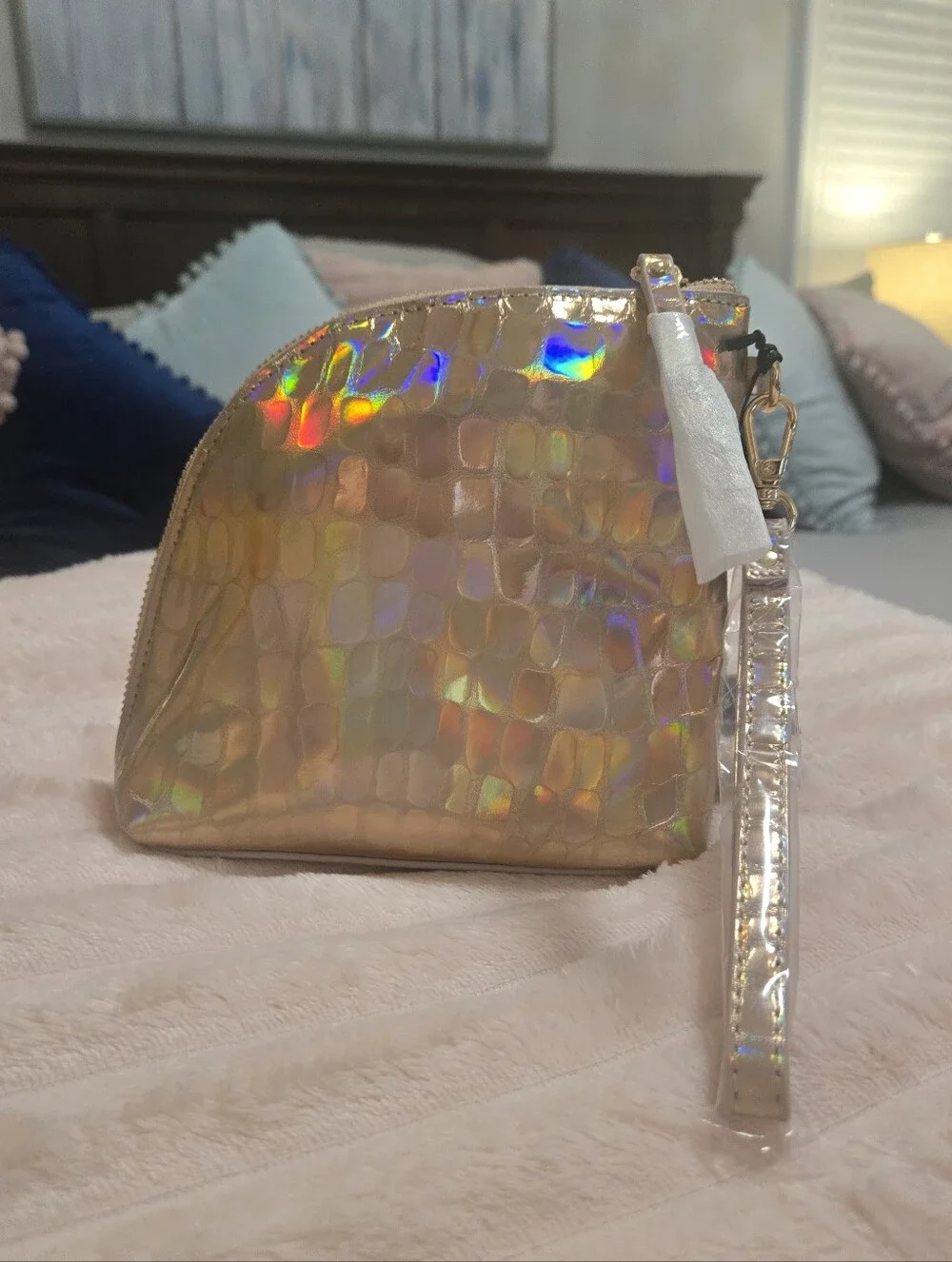 Sharif Legacy Rose Holographic Leather Floral Wristlet NWT
